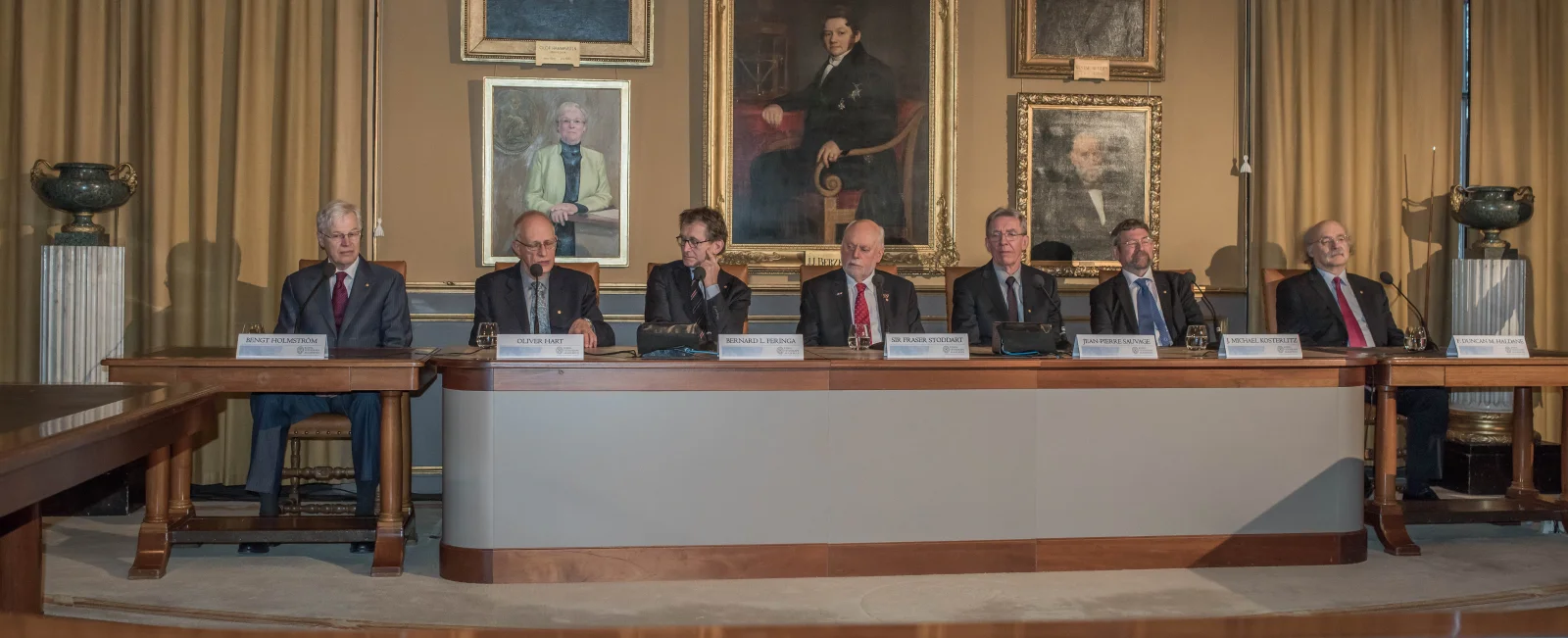 The 2016 Nobel Prize laureates photographed together at the award ceremony in Stockholm, December 2016.