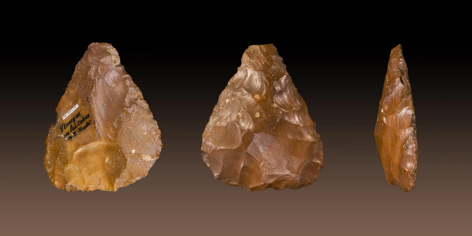 An Acheulean hand axe, approximately 500,000 years old, from Venerque, France.