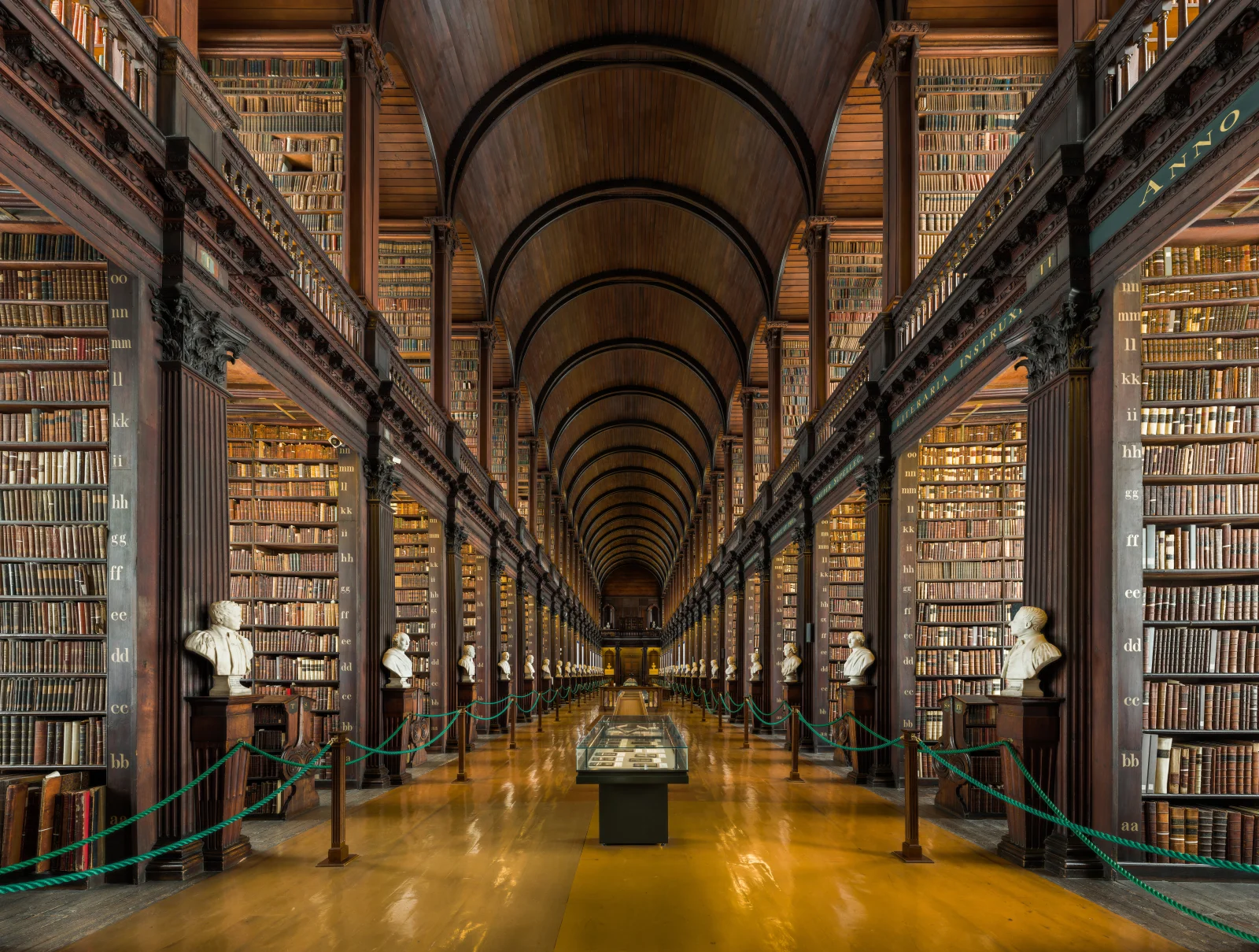 The interior of the Long Room, Trinity College Dublin, housing 200,000 of the library's oldest books.