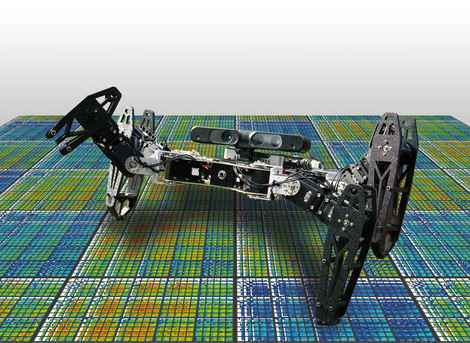 MAP-Elites hexapod robot recovering from damage.